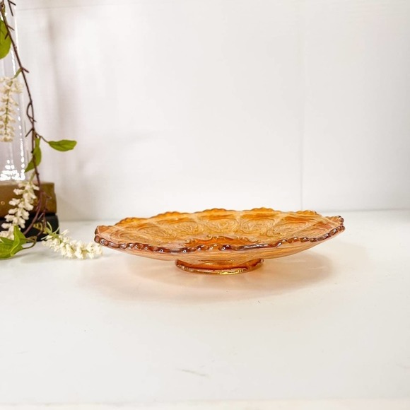 Fenton RARE Persian Medallion Electric Marigold Iridescent Carnival Glass Plate - Picture 2 of 7